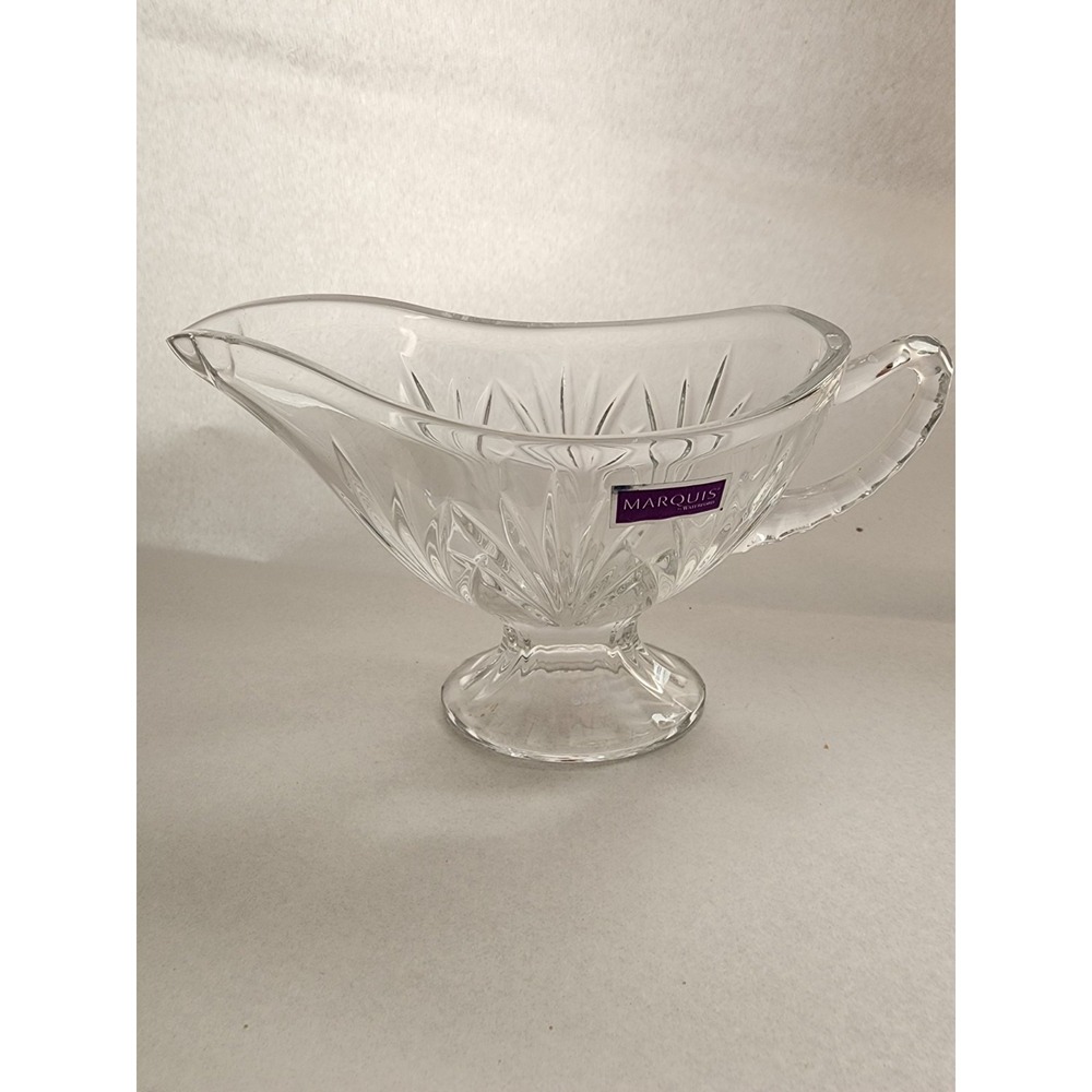 Marquis by Waterford Brookside Crystal Gravy Boat Footed Sauce Pitcher Clear
